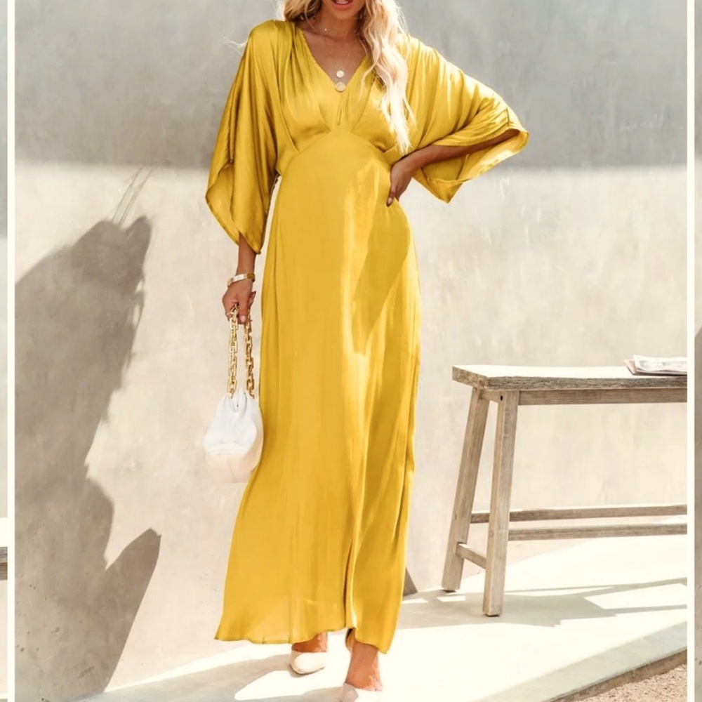 Vici Samara Silky Chartreuse Dolman Tie Back Maxi Dress